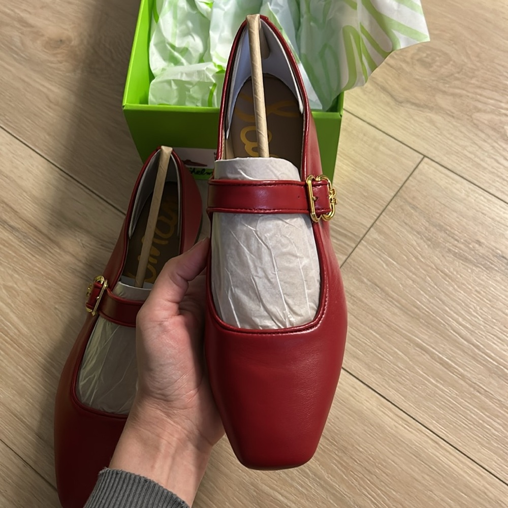 Sam Edelman Red Mary Jane Flats with Gold Buckle - Picture 11 of 16